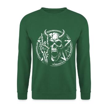 Crâne avec cornes, pentagramme et cornes de diable - Sweat-shirt Unisexe - vert foncé - Devant