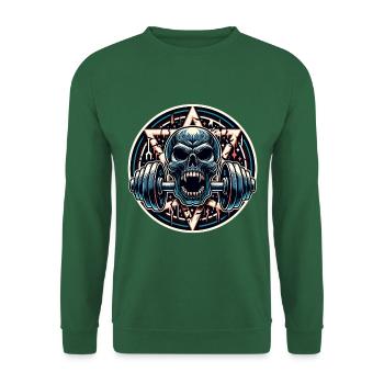 Crâne avec Pentagramme Entraînement Haltère Musculation - Sweat-shirt Unisexe - vert foncé - Devant