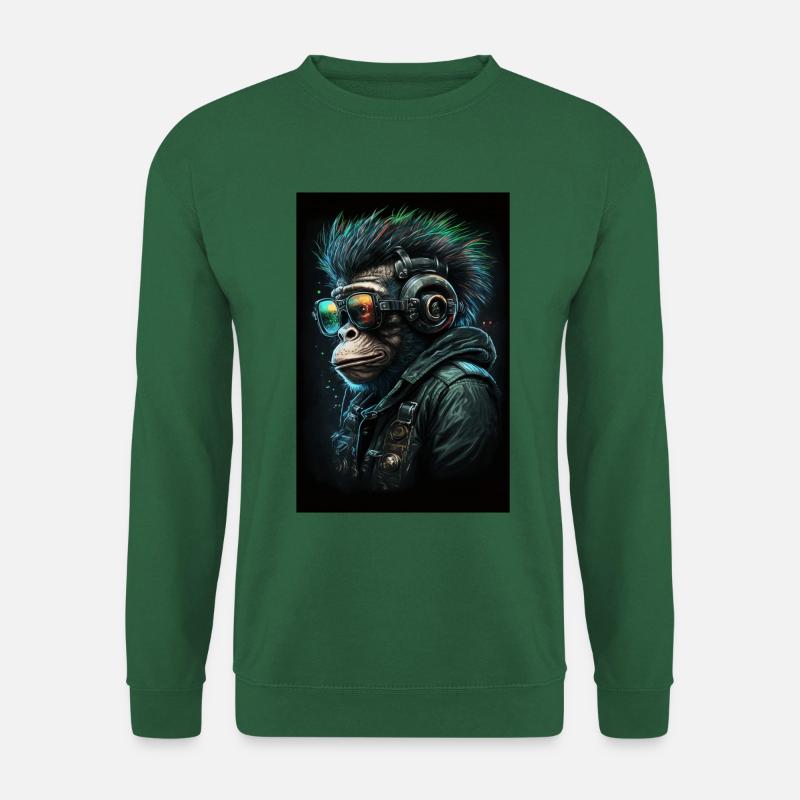 Punk Monkey mit Kopfhörern - Unisex Pullover - Grün