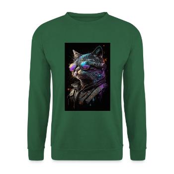 Coole Biker-Katze - Unisex Pullover - Grün - Vorne