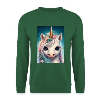 Licorne Kawaii colorée - Sweat-shirt Unisexe - vert foncé - Devant