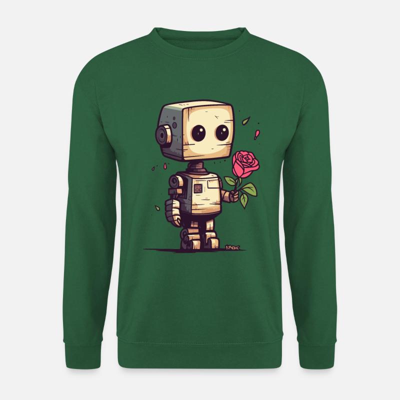 Kleiner Roboter mit einer Rose - Unisex Pullover - Grün