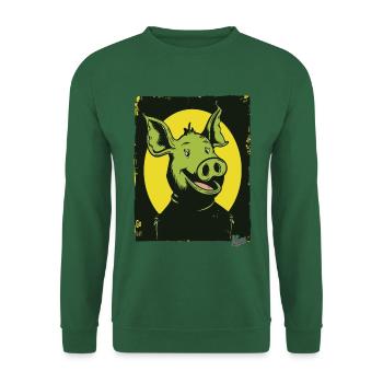 Funny, Happy, Weird Cartoon Pig - Unisex Sweatshirt - green - Front