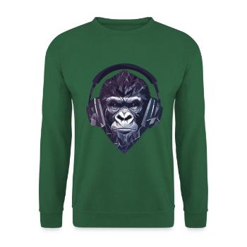 Gorilla mit Kopfhörern – Polygon DJ Affe Design - Unisex Pullover - Grün - Vorne