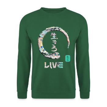 Live-Japanisches Kanji-Wortsymbol Enso Circle 5 - Unisex Pullover - Grün - Vorne