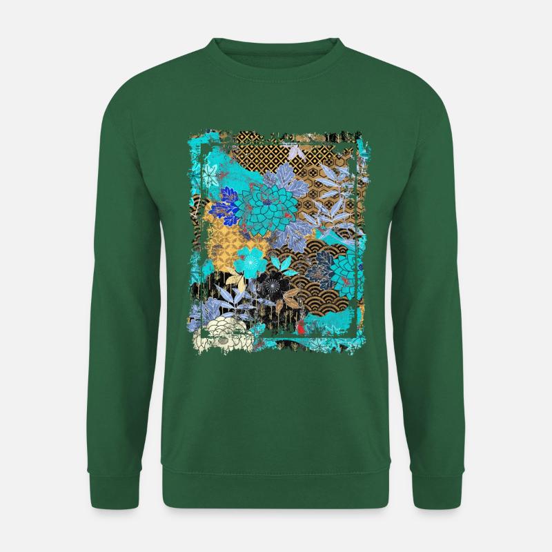 Japanisches Blumenmuster Chrysanthemenkirsche - Unisex Pullover - Grün