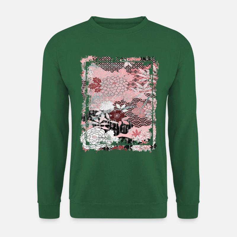 Japanisches Blumenmuster Chrysanthemenkirsche - Unisex Pullover - Grün