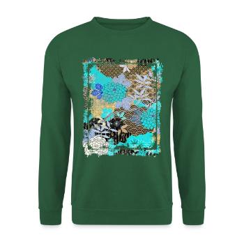 Japanisches Blumenmuster Chrysanthemenkirsche - Unisex Pullover - Grün - Vorne