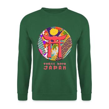 Torii Traditionnel Japonais Porte Motif Floral - Sweat-shirt Unisexe - vert foncé - Devant