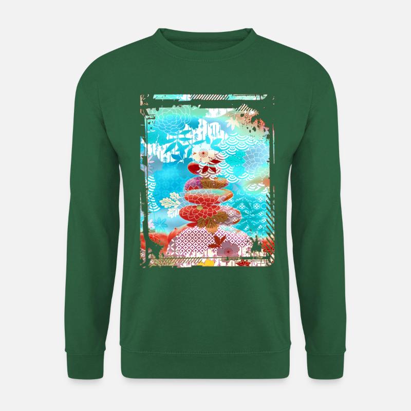 Japan Zen Buddhismus Balancierende Steine Felsen Kirsche - Unisex Pullover - Grün