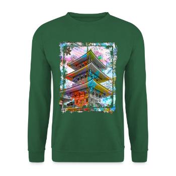 Japan Pagode Kirschblüten Collage Art 70 - Unisex Pullover - Grün - Vorne