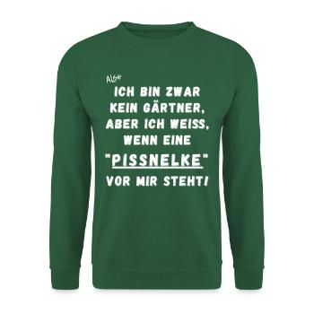 Ich bin zwar kein Gärtner. Nelke vor mir. - Unisex Pullover - Grün - Vorne