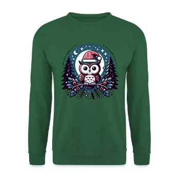 Süße Eule mit Nikolausmütze sitzt auf einem Ast - Unisex Pullover - Grün - Vorne