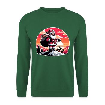 Weihnachtsmann mit Rentieren auf Bergspitze - Unisex Pullover - Grün - Vorne