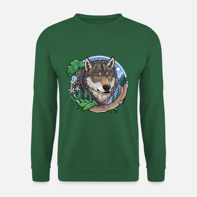 Wolf mit Landschaft - Unisex Pullover - Grün