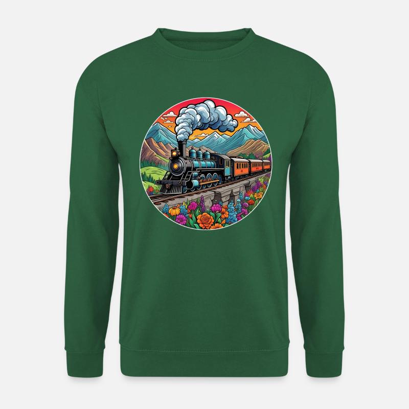 Nostalgischer Eisenbahnzug qualmender Lokomotive - Unisex Pullover - Grün