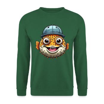 Cooler Kugelfisch mit Basecap - Unisex Pullover - Grün - Vorne