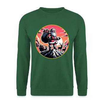 Weihnachtsmann mit Rentieren auf Bergspitze - Unisex Pullover - Grün - Vorne