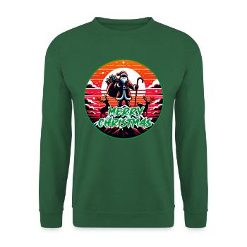 Weihnachtsmann mit Rentieren auf Bergspitze - Unisex Pullover - Grün - Vorne