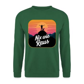 Nix wie raus - Wanderer auf dem Berggipfel - Unisex Pullover - Grün - Vorne