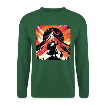 Weihnachtsmann mit Rentier im Gebirge - Unisex Pullover - Grün - Vorne