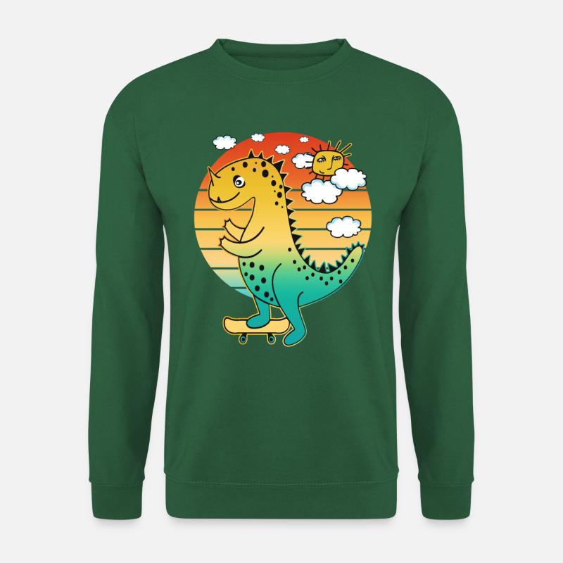 Cartoon Saurier mit erstem Zahn auf Skateboard. - Unisex Pullover - Grün