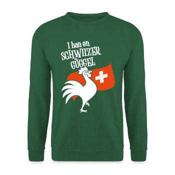 Krähender Hahn vor Schweizer Flagge für den Bauer! - Unisex Pullover - Grün - Vorne