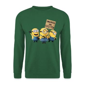 Minions Mit Schild Umgeben Von Idioten - Unisex Pullover - Grün - Vorne