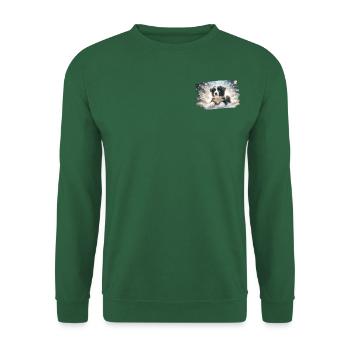 Rêve d’hiver avec chiot border colly dans la neige - Sweat-shirt Unisexe - vert foncé - Devant