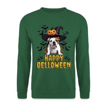 HAPPY BELLOWEEN Halloween Hund Hunde Bulldogge - Unisex Pullover - Grün - Vorne