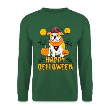 HAPPY BELLOWEEN Halloween Hund Hunde Bulldogge - Unisex Pullover - Grün - Vorne