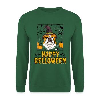 HAPPY BELLOWEEN Halloween Chien Chiens Bouledogue - Sweat-shirt Unisexe - vert foncé - Devant