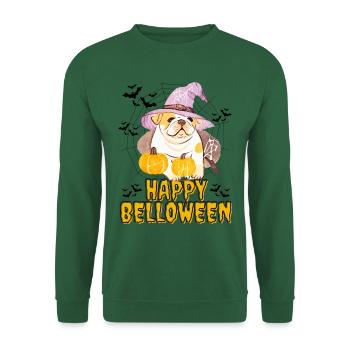 HAPPY BELLOWEEN Halloween Hund Hunde Bulldogge - Unisex Pullover - Grün - Vorne