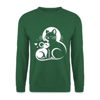 Katze und Maus in Freundschaft Frieden und Liebe - Unisex Pullover - Grün - Vorne