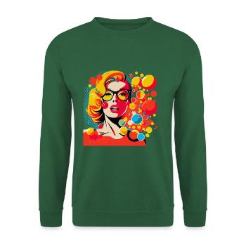 Femme Pop Art Rétro avec des lunettes et des pois colorés - Sweat-shirt Unisexe - vert foncé - Devant