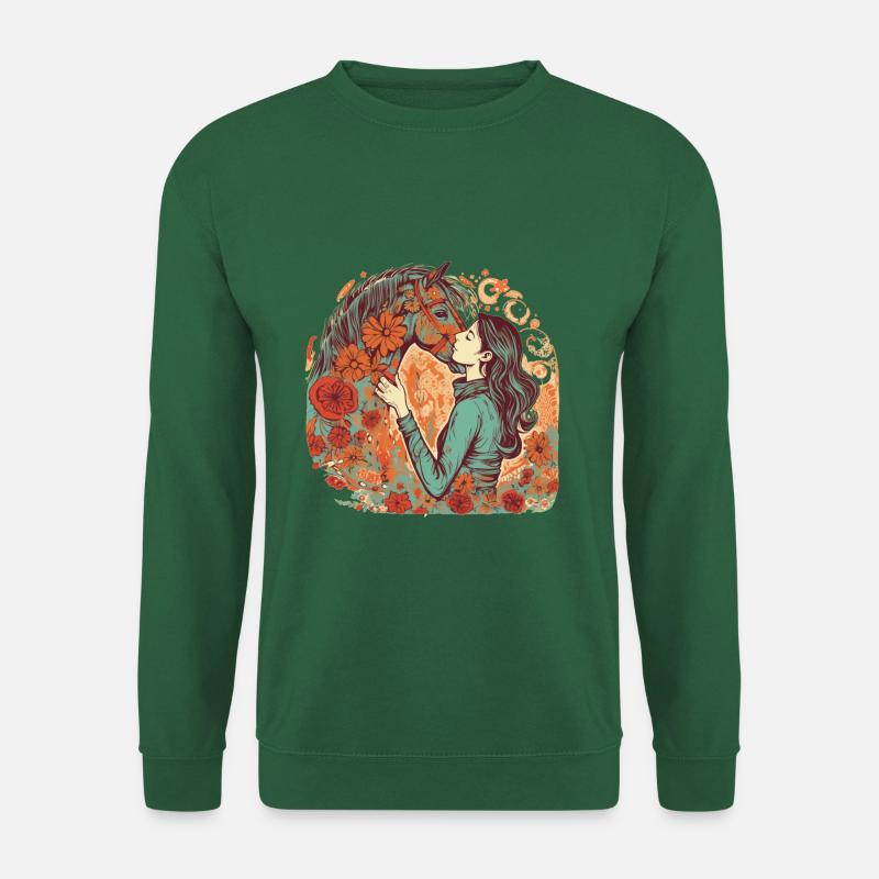Wunderschönes Boho Pferdemotiv mit Frau/Mädchen - Unisex Pullover - Grün