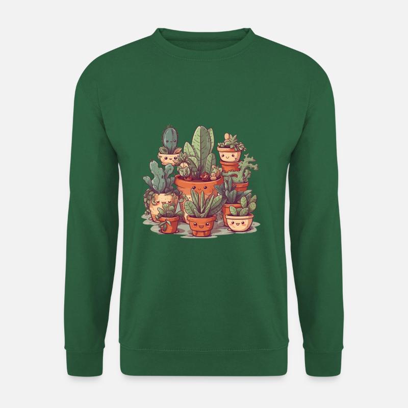 Niedliche Sukkulenten als Comic in Keramik Töpfen - Unisex Pullover - Grün