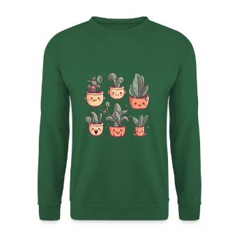 Cute plants as comic in ceramic pots - Unisex Sweatshirt - green - Front