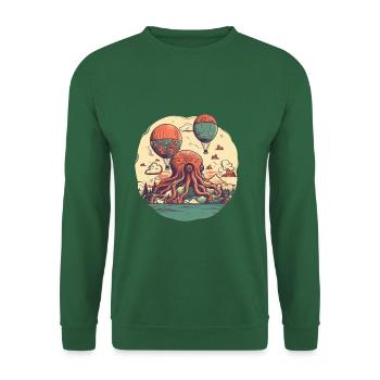 Surrealist motif, octopus island with balloons - Unisex Sweatshirt - green - Front