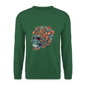 Surrealistischer, psychedelischer Totenkopf - Unisex Pullover - Grün - Vorne