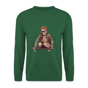 Coole tätowierte Best Ager Frau mit Skateboard - Unisex Pullover - Grün - Vorne