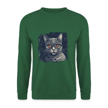 Chat ringard avec des lunettes et des yeux orange - Sweat-shirt Unisexe - vert foncé - Devant
