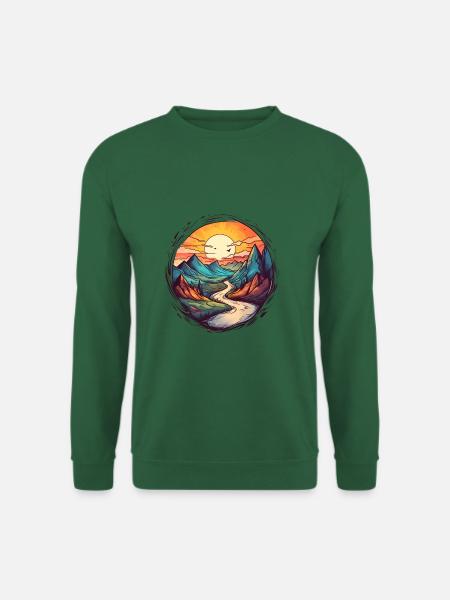 Malerische Berge und Fluss schöner Sonnenuntergang - Unisex Pullover - Grün
