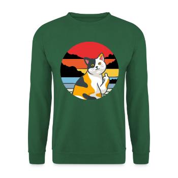 Katze Mittelfinger Vintage Sunset - Unisex Pullover - Grün - Vorne