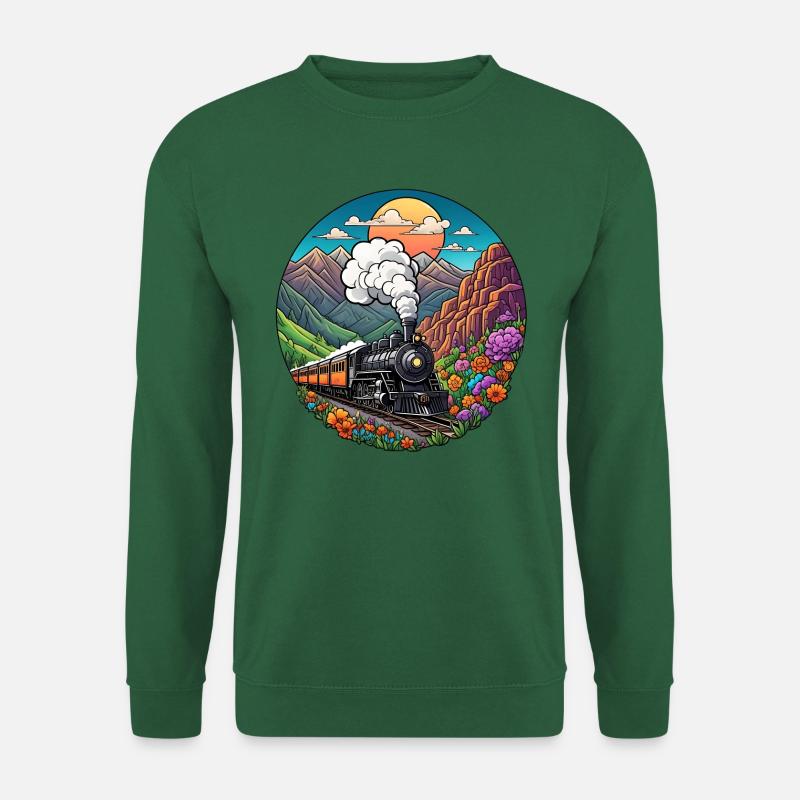 Nostalgischer Eisenbahnzug qualmender Lokomotive - Unisex Pullover - Grün