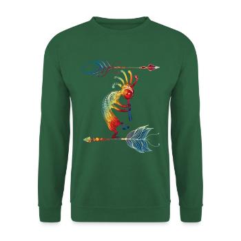 Native American Kokopelli With Two Feathers 1 - Sweat-shirt Unisexe - vert foncé - Devant