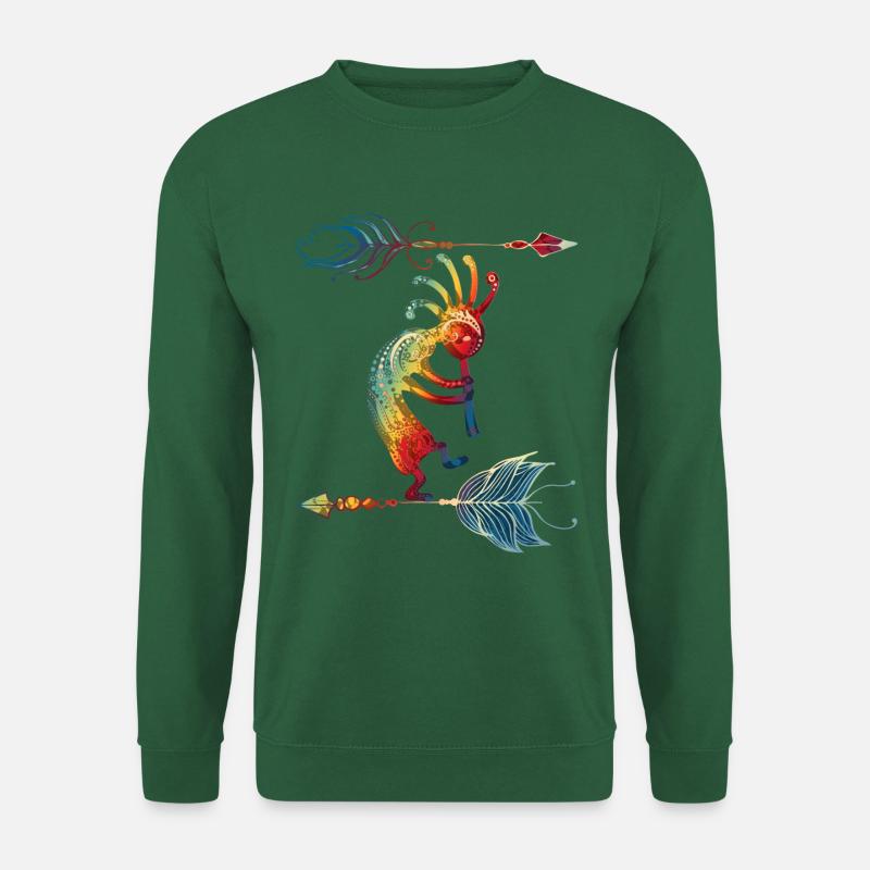 Native American Kokopelli With Two Feathers 1 - Unisex Pullover - Grün