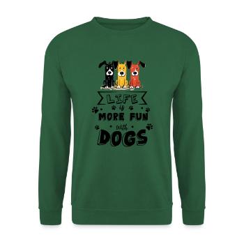 Hundeliebe - Life ist more fun with dogs I Comic - Unisex Pullover - Grün - Vorne
