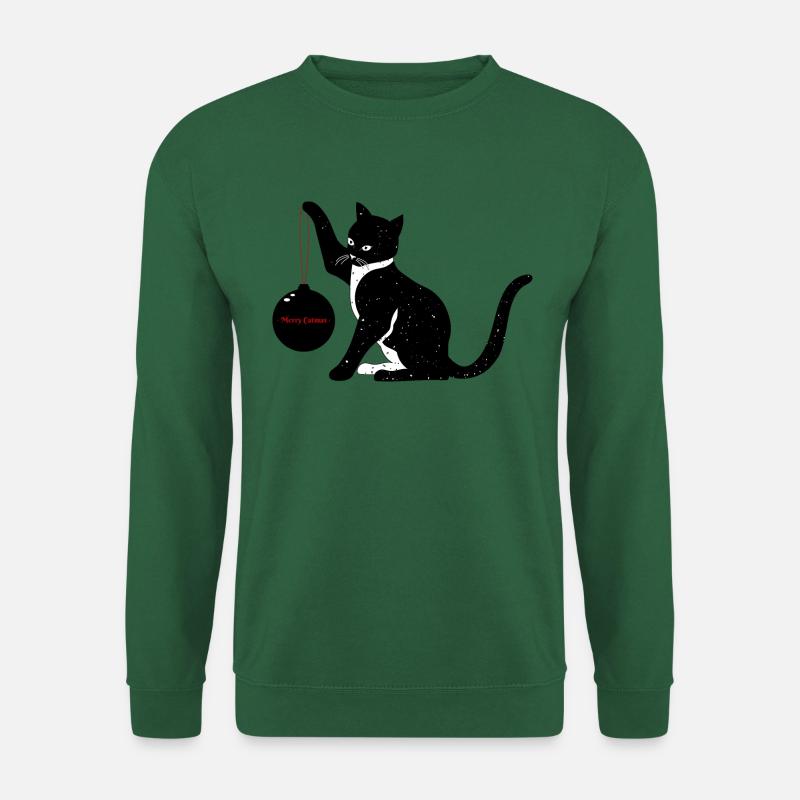 Weihnachten Katze Merry Catmas Kugel Geschenk - Unisex Pullover - Grün