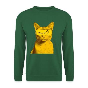 Cat with Comic Eyes V1, Yellow, Drawing, - Unisex Sweatshirt - green - Front